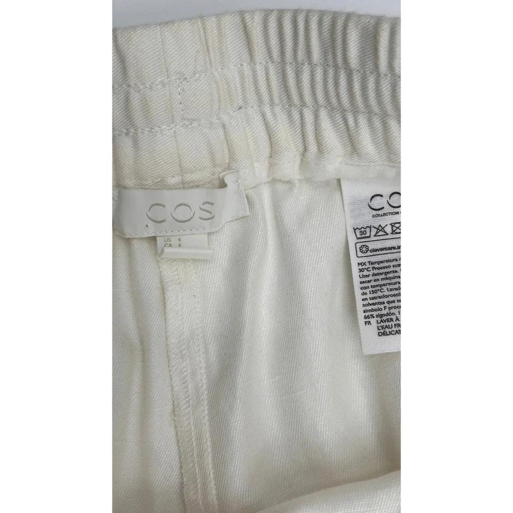 COS Off White Cotton Linen Blend Relaxed Drawstring Tapered Pants Womens Size 6